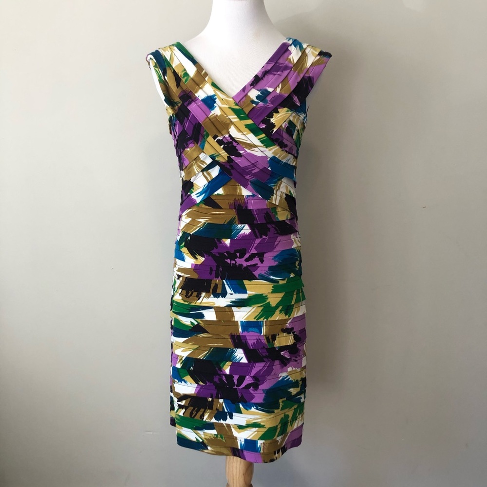 New Directions Multicolor Abstract Brushstroke Midi Dress